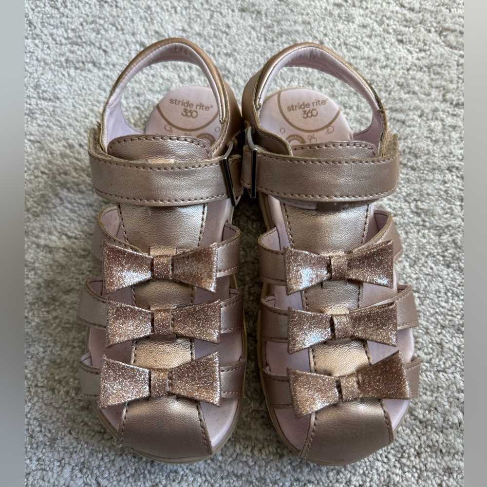 Stride Rite 360 Clary Rose Gold Glittery Bow Sandals Toddler Girls Size 11M